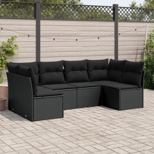 vidaXL Loungegrupp med dynor 6 delar svart konstrotting