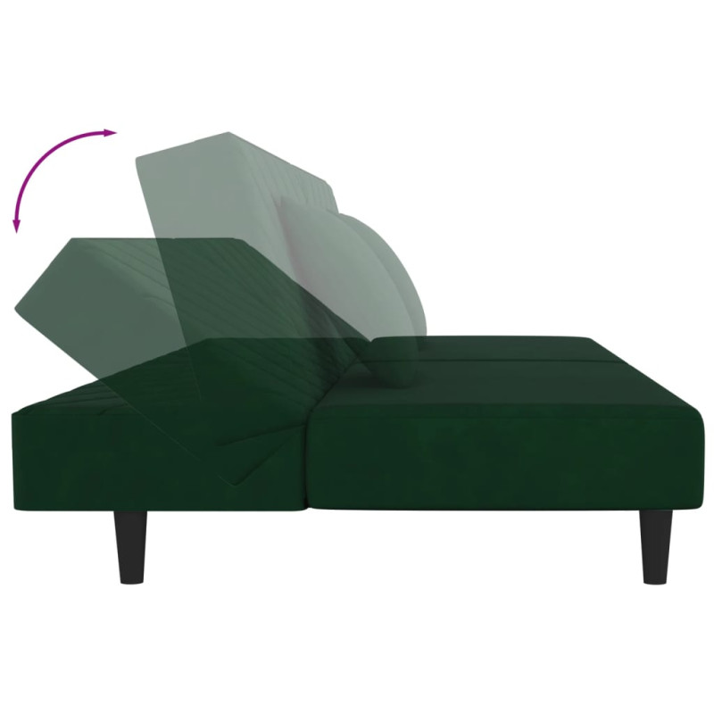 Produktbild för Bäddsoffa 2-sits med två kuddar mörkgrön sammet