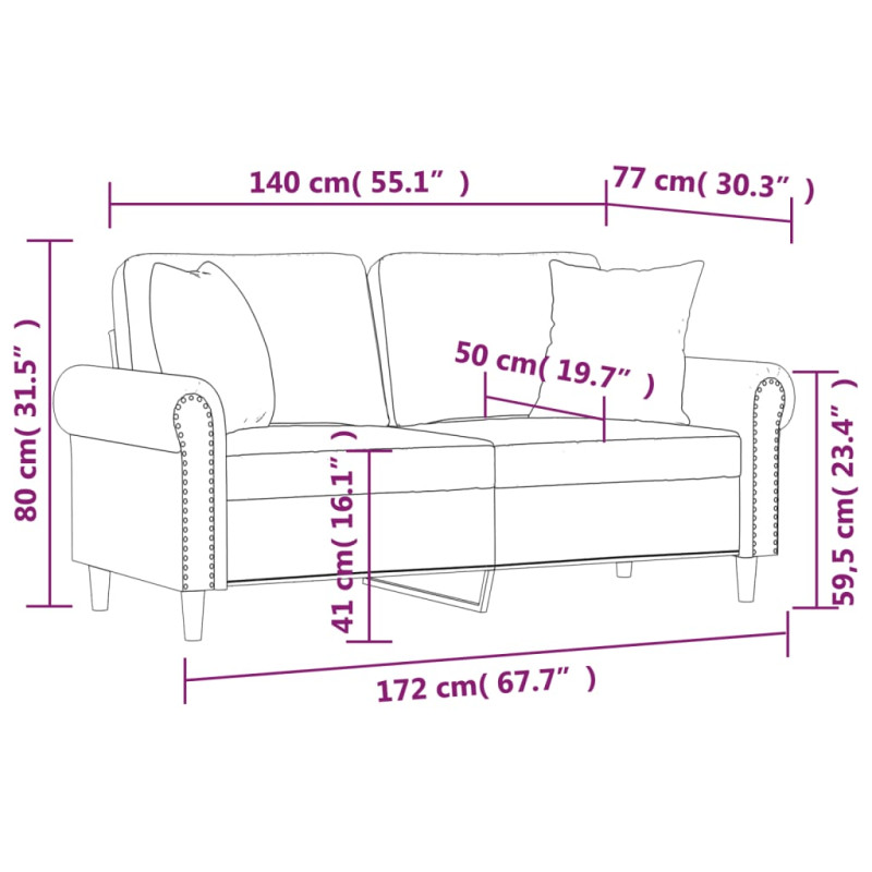 Produktbild för 2-sitssoffa med prydnadskuddar mörkgrå 140 cm sammet