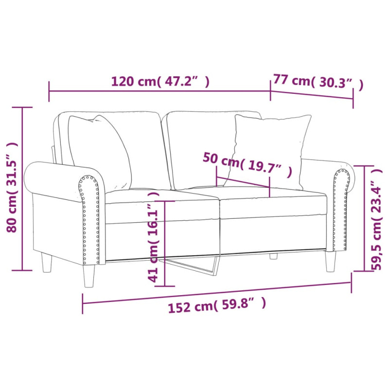 Produktbild för 2-sitssoffa med prydnadskuddar ljusgrå 120 cm sammet