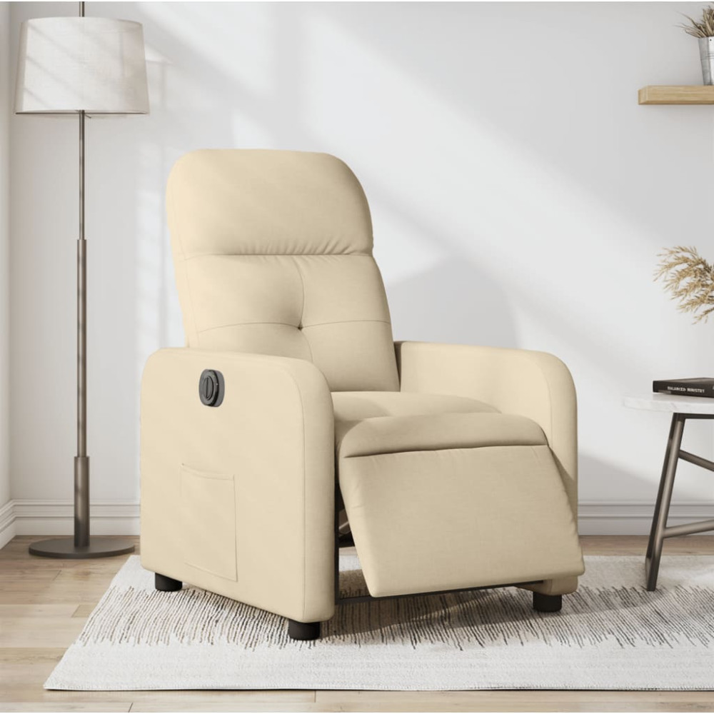 Produktbild för Elektrisk reclinerfåtölj gräddvit tyg