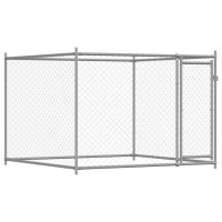 Produktbild för Hundgård med dörr grå 2x2x1,5 cm galvaniserat stål