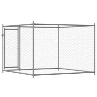 Produktbild för Hundgård med dörr grå 2x2x1,5 cm galvaniserat stål