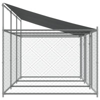 Produktbild för Hundgård med tak och dörrar grå 6x2x2 cm galvaniserat stål