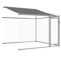 Produktbild för Hundgård med tak och dörrar grå 6x2x2 cm galvaniserat stål