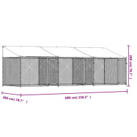 Produktbild för Hundgård med tak och dörrar grå 6x2x2 cm galvaniserat stål