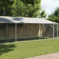Produktbild för Hundgård med tak och dörr grå 8x2x2 cm galvaniserat stål