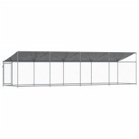 Produktbild för Hundgård med tak och dörr grå 8x2x2 cm galvaniserat stål