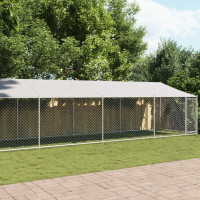 Produktbild för Hundgård med tak och dörr grå 12x2x2 cm galvaniserat stål