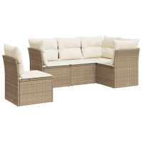 Produktbild för Soffgrupp för trädgården med dynor 5 delar beige konstrotting