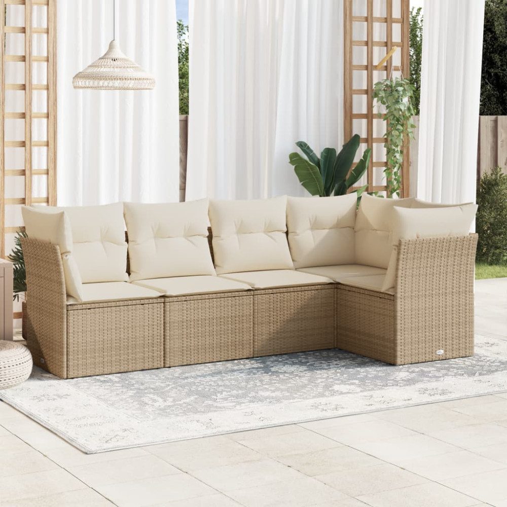 Produktbild för Soffgrupp för trädgården med dynor 5 delar beige konstrotting