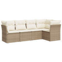 Produktbild för Soffgrupp för trädgården med dynor 5 delar beige konstrotting