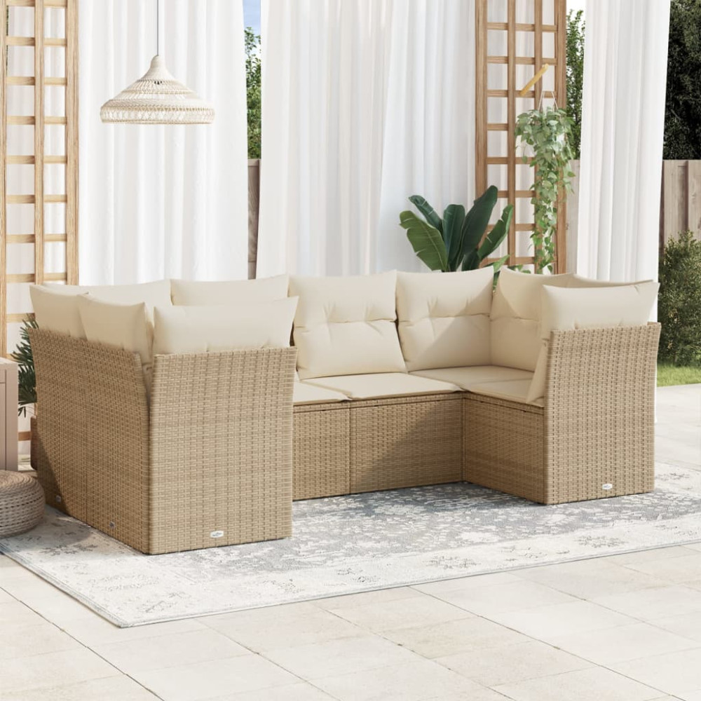 Produktbild för Soffgrupp för trädgården med dynor 6 delar beige konstrotting