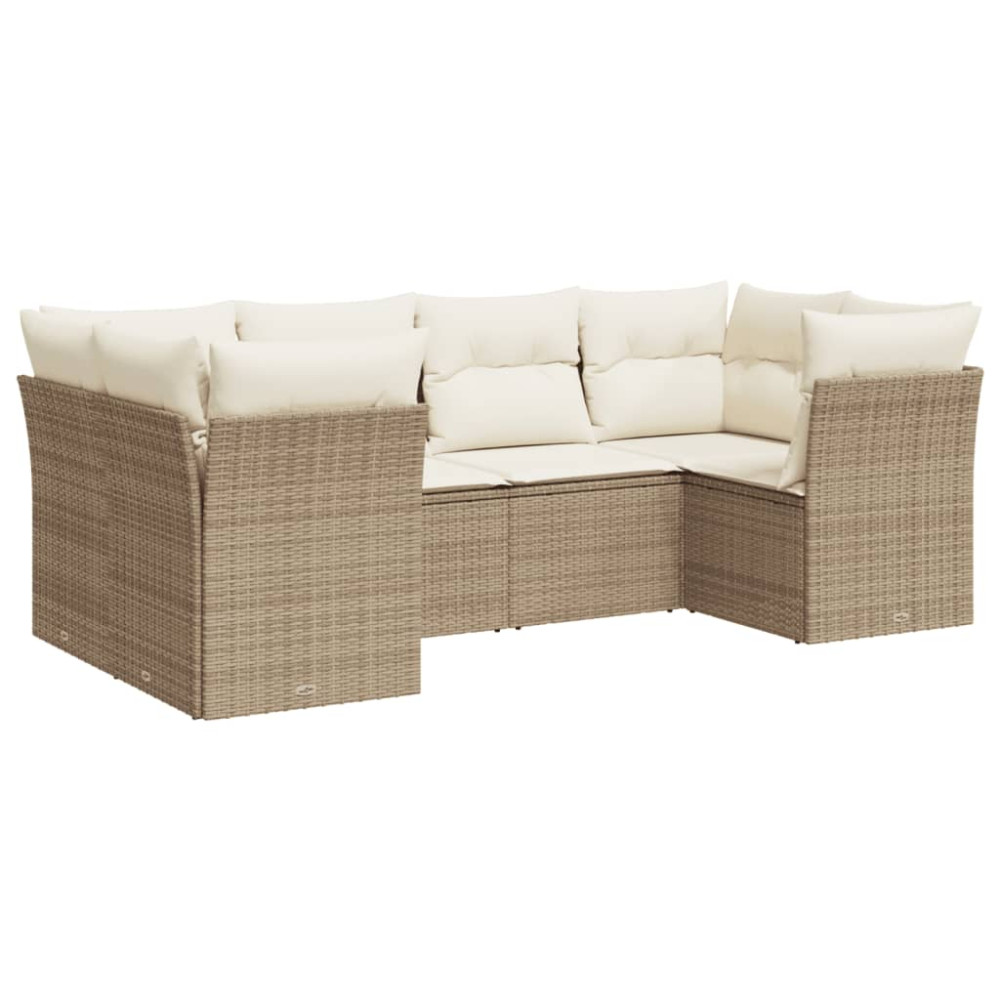 Produktbild för Soffgrupp för trädgården med dynor 6 delar beige konstrotting