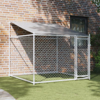 Produktbild för Hundgård med tak och dörr grå 2x2x2 cm galvaniserat stål