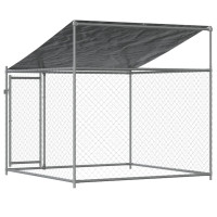 Produktbild för Hundgård med tak och dörr grå 2x2x2 cm galvaniserat stål