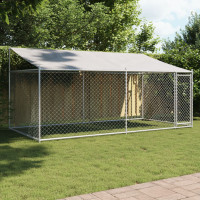 Produktbild för Hundgård med tak och dörr grå 4x2x2 cm galvaniserat stål