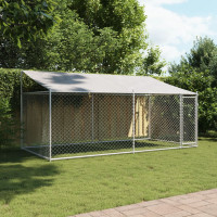 Produktbild för Hundgård med tak och dörr grå 4x2x2 cm galvaniserat stål