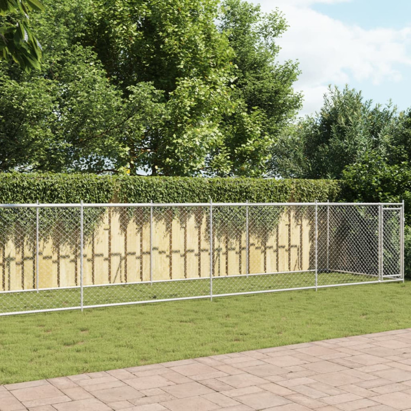 Produktbild för Hundgård med dörr grå 12x2x1,5 cm galvaniserat stål