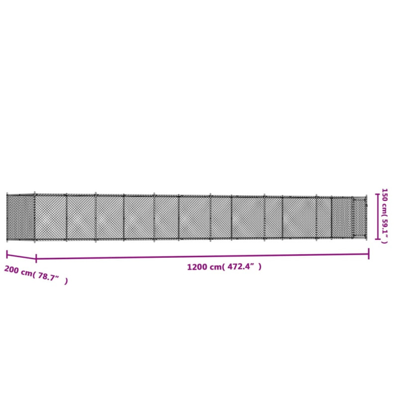 Produktbild för Hundgård med dörr grå 12x2x1,5 cm galvaniserat stål