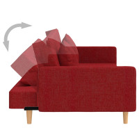 Produktbild för Bäddsoffa 2-sits med två kuddar vinröd tyg