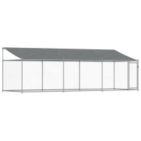 Produktbild för Hundgård med tak och dörr grå 6x2x2 cm galvaniserat stål
