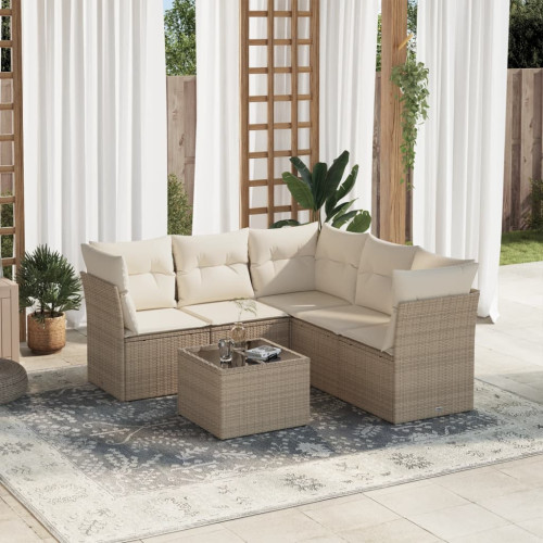 vidaXL Soffgrupp för trädgården med dynor 6 delar beige konstrotting