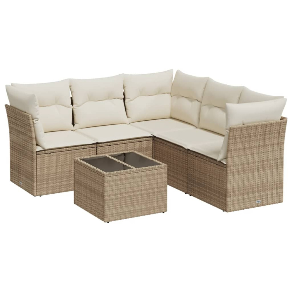 Produktbild för Soffgrupp för trädgården med dynor 6 delar beige konstrotting