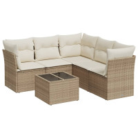 Produktbild för Soffgrupp för trädgården med dynor 6 delar beige konstrotting
