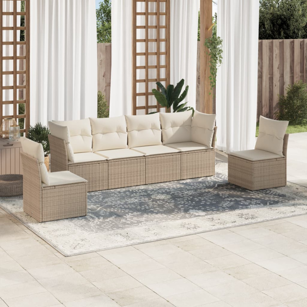 Produktbild för Soffgrupp för trädgården med dynor 6 delar beige konstrotting