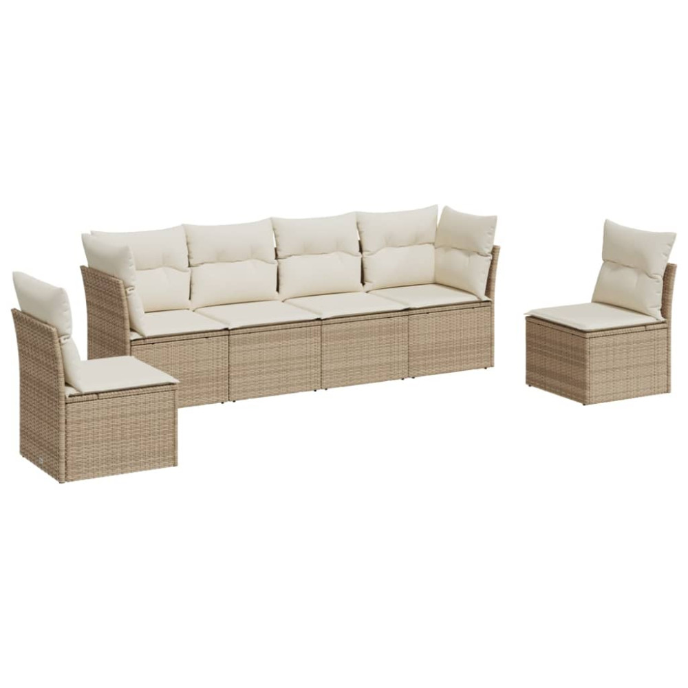 Produktbild för Soffgrupp för trädgården med dynor 6 delar beige konstrotting