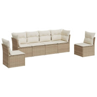 Produktbild för Soffgrupp för trädgården med dynor 6 delar beige konstrotting