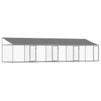 Produktbild för Hundgård med tak och dörrar grå 8x2x2 cm galvaniserat stål