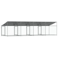 Produktbild för Hundgård med tak och dörrar grå 8x2x2 cm galvaniserat stål