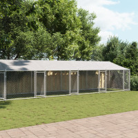 Produktbild för Hundgård med tak och dörrar grå 12x2x2 cm galvaniserat stål