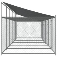 Produktbild för Hundgård med tak och dörrar grå 12x2x2 cm galvaniserat stål