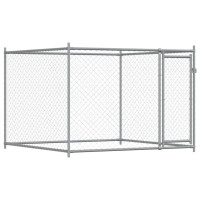 Produktbild för Hundgård med dörrar grå 4x2x1,5 cm galvaniserat stål