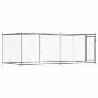 Produktbild för Hundgård med dörr grå 4x2x1,5 cm galvaniserat stål