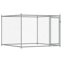 Produktbild för Hundgård med dörr grå 4x2x1,5 cm galvaniserat stål