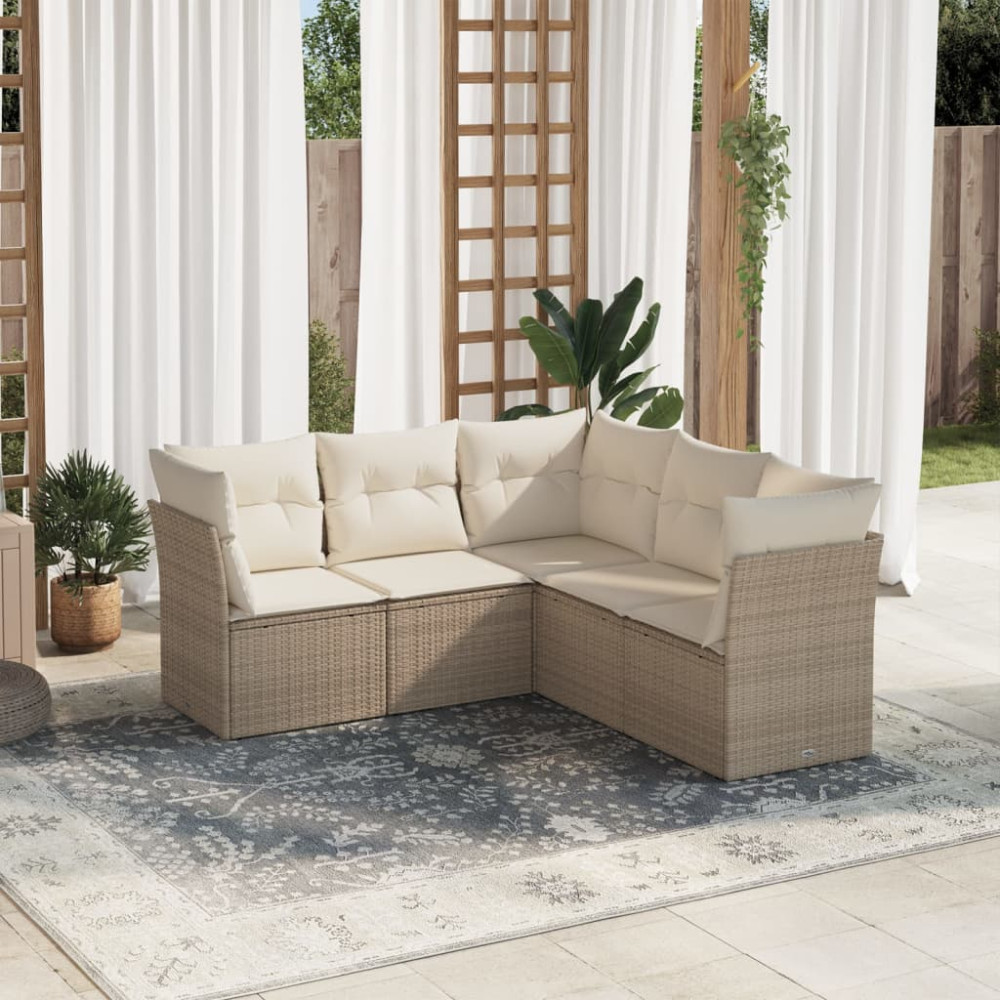 Produktbild för Soffgrupp för trädgården med dynor 5 delar beige konstrotting