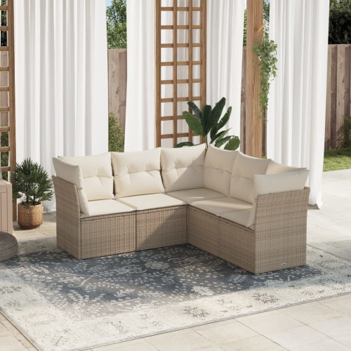 vidaXL Soffgrupp för trädgården med dynor 5 delar beige konstrotting