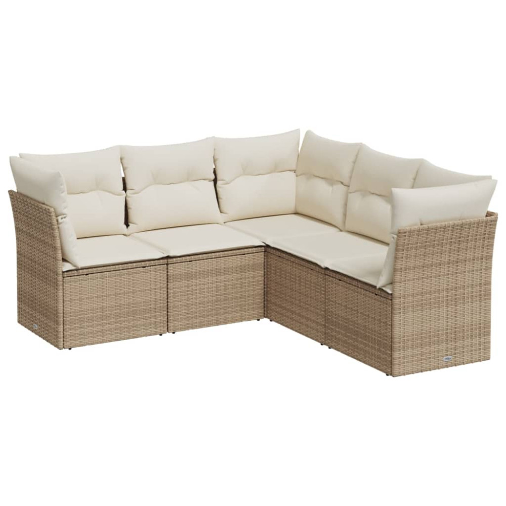 Produktbild för Soffgrupp för trädgården med dynor 5 delar beige konstrotting