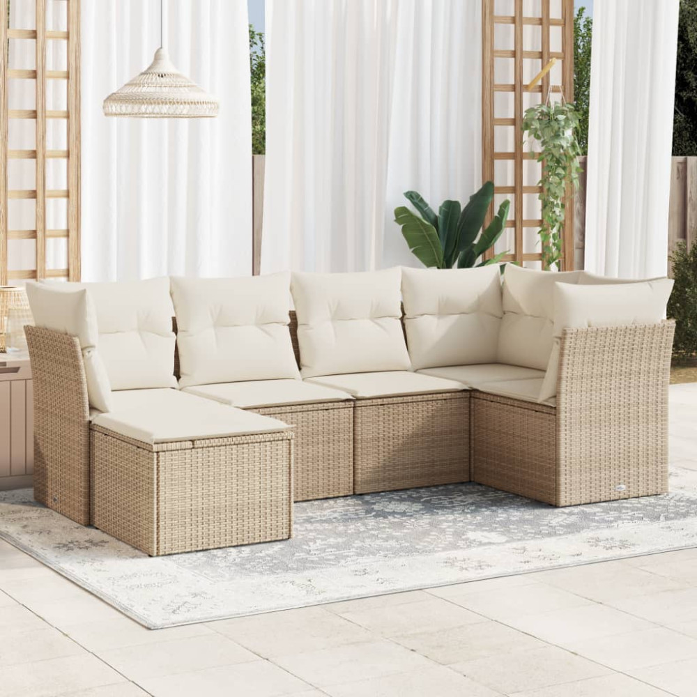 Produktbild för Soffgrupp för trädgården med dynor 6 delar beige konstrotting