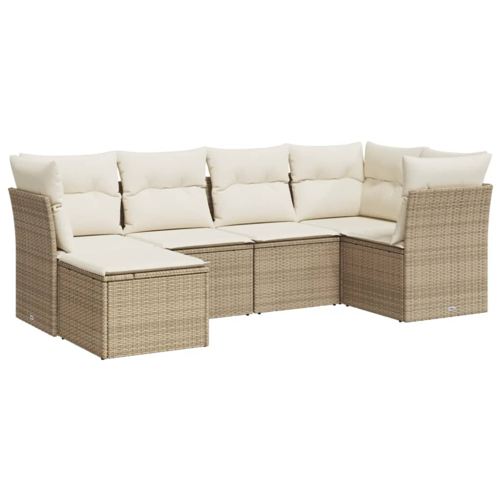 Produktbild för Soffgrupp för trädgården med dynor 6 delar beige konstrotting