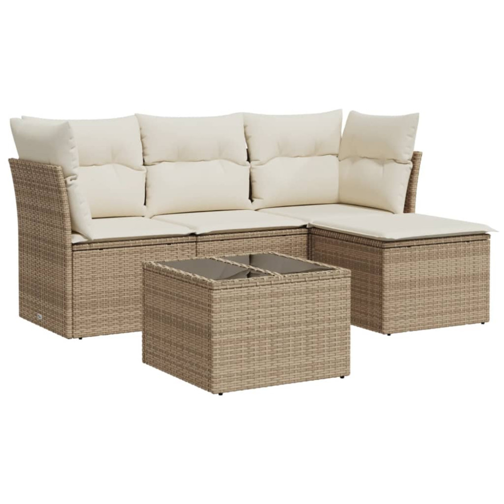 Produktbild för Soffgrupp för trädgården med dynor 5 delar beige konstrotting