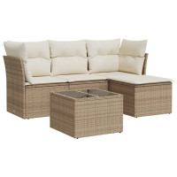 Produktbild för Soffgrupp för trädgården med dynor 5 delar beige konstrotting