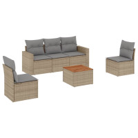 Produktbild för Soffgrupp för trädgården med dynor 6 delar beige konstrotting