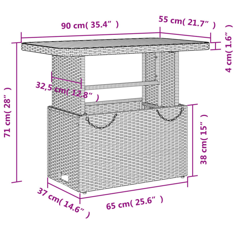 Produktbild för Trädgårdsbord grå 90x55x71 cm konstrotting och akaciaträ