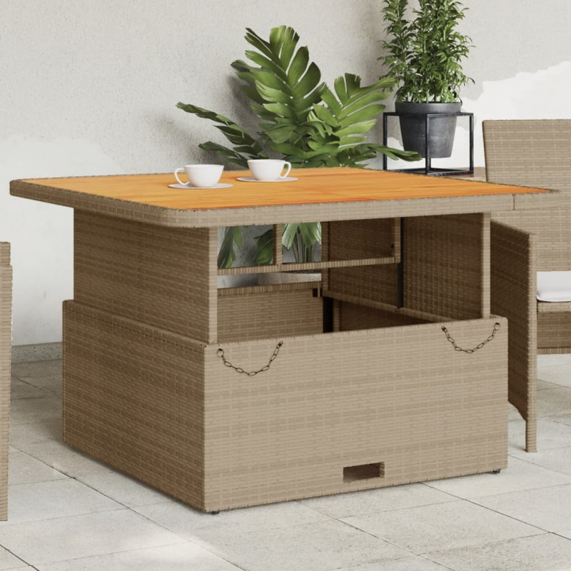 Produktbild för Trädgårdsbord beige 110x110x71 cm konstrotting och akaciaträ