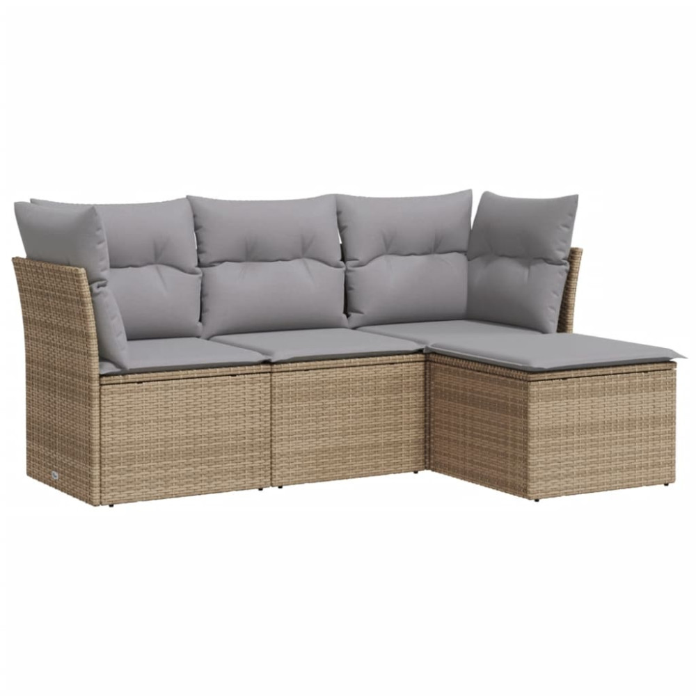 Produktbild för Soffgrupp för trädgård med dynor 4 delar beige konstrotting